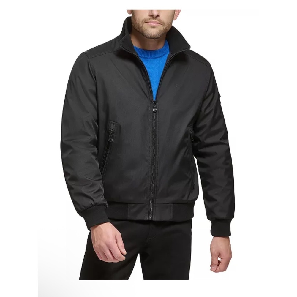 Calvin Klein Mens Classic Zip-Front Ripstop Bomber Moto Jacket Black Medium
